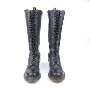 RARE Dr. Martens 11919 1B60 20 Eye Tall Zip Lace Up Combat Boots Women's 7 Black